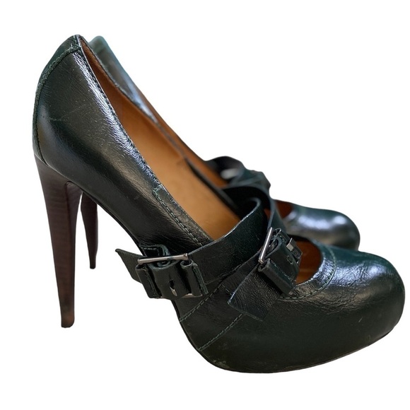 L.A.M.B Women’s Size 8.5 Finsbury Green Leather Mary Jane Buckle Platform Heels - Picture 14 of 14